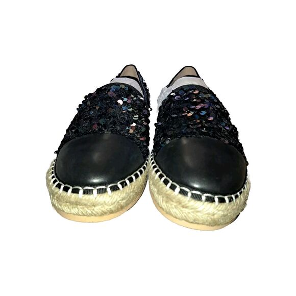 Jijixi Espadrille Multicolor Black sequin slipon flats 235 US 7 Vacation Beach - Picture 4 of 6